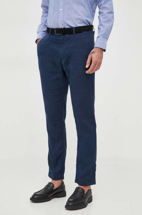 Льняні штани Gant колір синій облягаюче Льняні штани Gant колір синій облягаюче