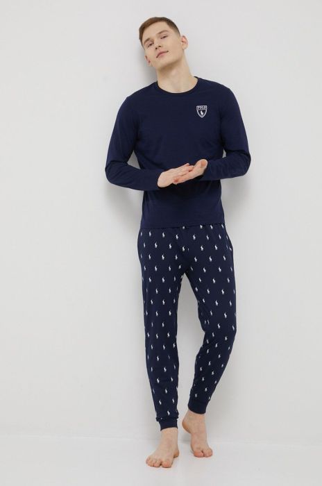 Бавовняна піжама Polo Ralph Lauren колір синій з принтом Бавовняна піжама Polo Ralph Lauren колір синій з принтом