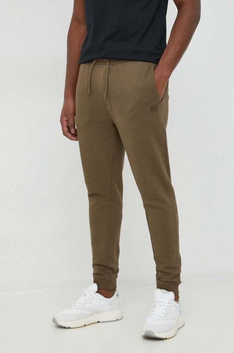 Бавовняні спортивні штани BOSS BOSS CASUAL чоловічі колір зелений однотонні Бавовняні спортивні штани BOSS BOSS CASUAL чоловічі колір зелений однотонні