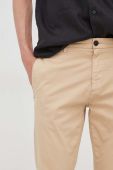 Штани HUGO чоловічі колір бежевий облягаюче Штани HUGO чоловічі колір бежевий облягаюче