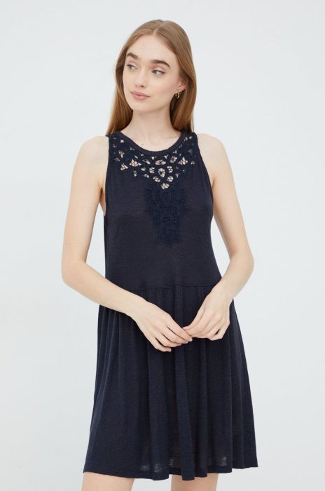 Сукня з домішкою льону Superdry колір синій mini розкльошена