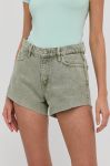 Джинсові шорти Guess жіночі колір зелений однотонні середня посадка Джинсові шорти Guess жіночі колір зелений однотонні середня посадка