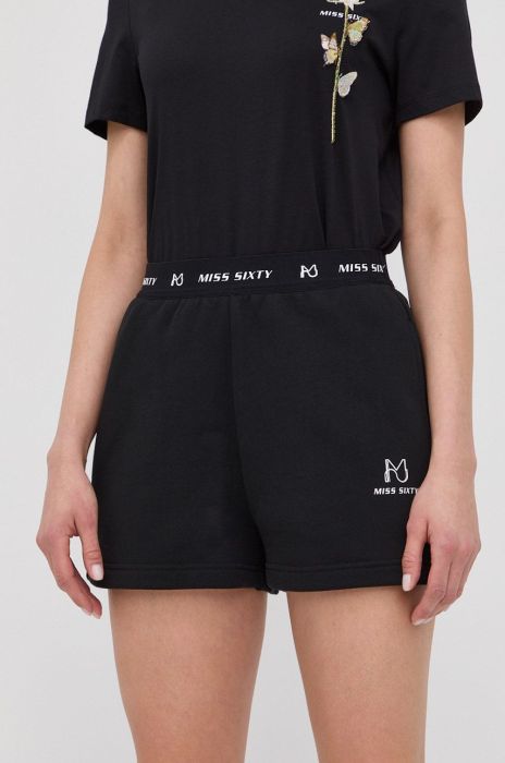 Бавовняні шорти Miss Sixty жіночі колір чорний однотонні висока посадка