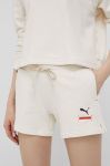 Бавовняні шорти Puma 847466 жіночі колір бежевий однотонні висока посадка Бавовняні шорти Puma 847466 жіночі колір бежевий однотонні висока посадка