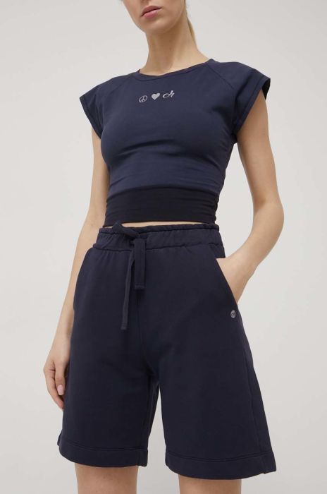 Бавовняні шорти Deha жіночі колір синій однотонні висока посадка