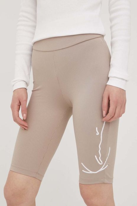 Шорти Karl Kani жіночі колір бежевий з аплікацією середня посадка KW2210152-taupe Шорти Karl Kani жіночі колір бежевий з аплікацією середня посадка KW2210152-taupe