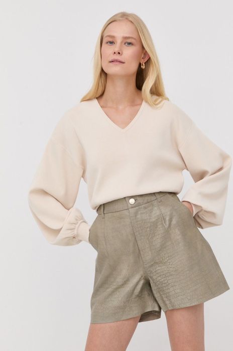 Шкіряні шорти Gestuz жіночі колір зелений однотонні висока посадка