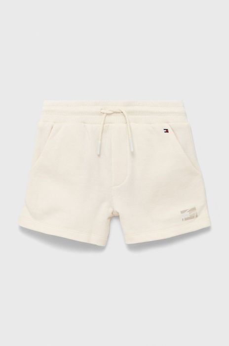 Дитячі бавовняні шорти Tommy Hilfiger колір бежевий з принтом регульована талія