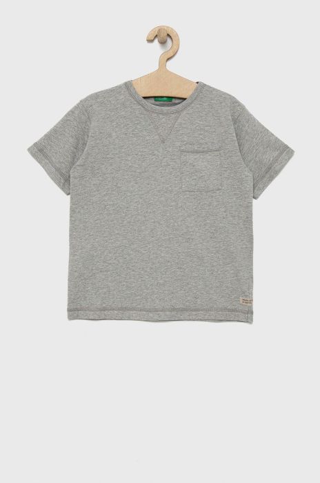 Дитяча бавовняна футболка United Colors of Benetton колір сірий гладкий