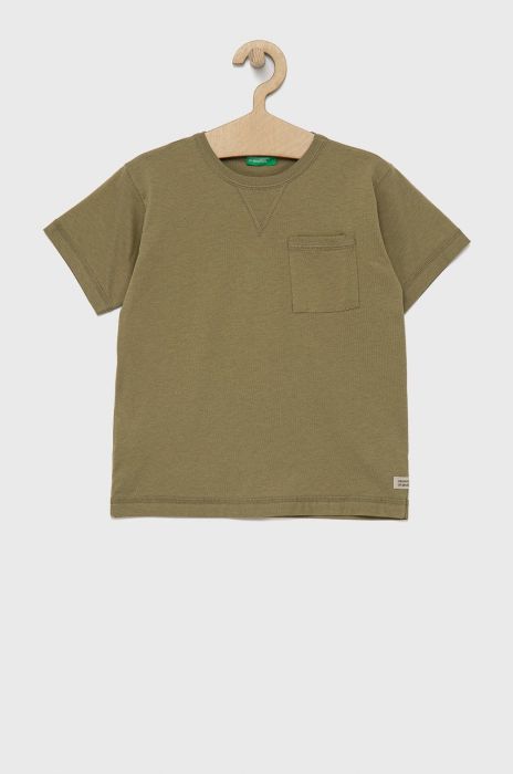 Дитяча бавовняна футболка United Colors of Benetton колір зелений гладкий (2023431) Дитяча бавовняна футболка United Colors of Benetton колір зелений гладкий (2023431)