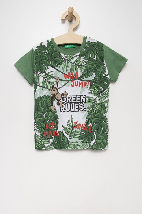 Дитяча бавовняна футболка United Colors of Benetton колір зелений з принтом (2305274) Дитяча бавовняна футболка United Colors of Benetton колір зелений з принтом (2305274)