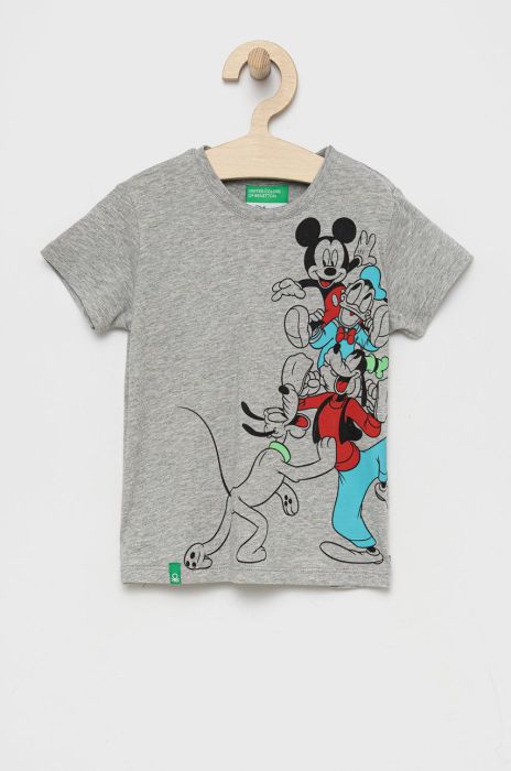 Дитяча бавовняна футболка United Colors of Benetton колір сірий з принтом (2314957) Дитяча бавовняна футболка United Colors of Benetton колір сірий з принтом (2314957)