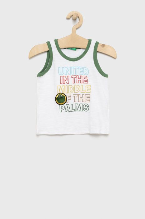 Дитячий бавовняний топ United Colors of Benetton колір білий з аплікацією Дитячий бавовняний топ United Colors of Benetton колір білий з аплікацією