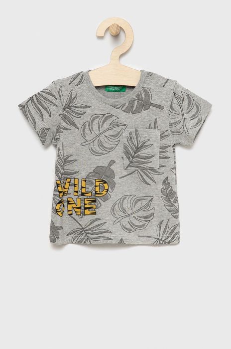 Дитяча бавовняна футболка United Colors of Benetton колір сірий з принтом (2305300) Дитяча бавовняна футболка United Colors of Benetton колір сірий з принтом (2305300)