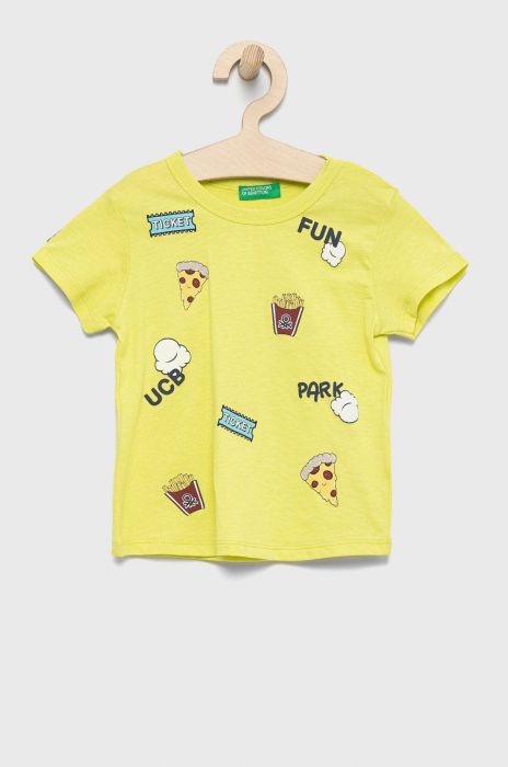 Дитяча бавовняна футболка United Colors of Benetton колір зелений з принтом (2409436) Дитяча бавовняна футболка United Colors of Benetton колір зелений з принтом (2409436)