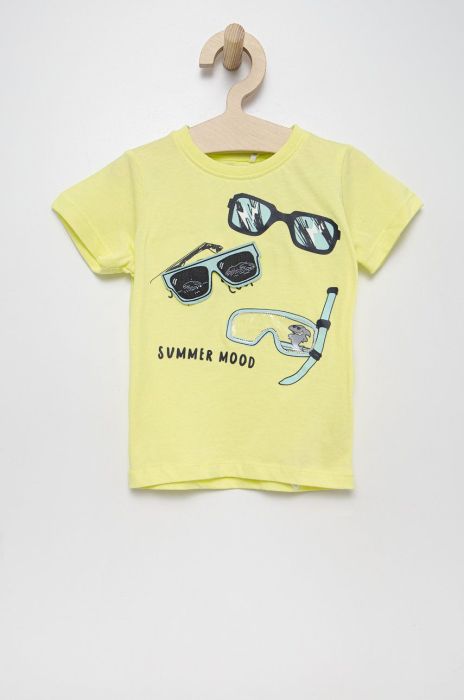 Дитяча бавовняна футболка Name it колір зелений з аплікацією Дитяча бавовняна футболка Name it колір зелений з аплікацією