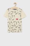 Дитяча бавовняна футболка Fila колір бежевий візерунок Дитяча бавовняна футболка Fila колір бежевий візерунок