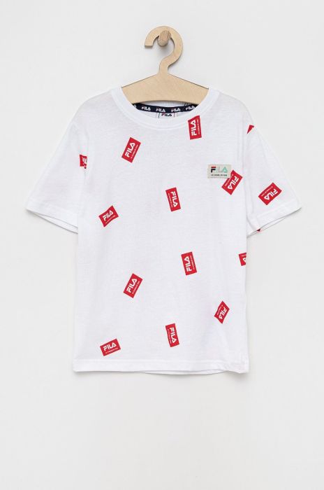 Дитяча бавовняна футболка Fila колір білий візерунок Дитяча бавовняна футболка Fila колір білий візерунок
