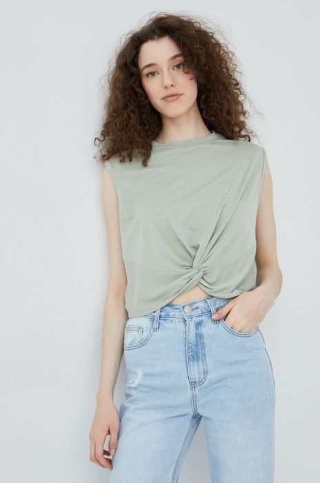 Топ з домішкою льону Vero Moda колір зелений
