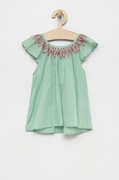 Дитяча бавовняна блузка United Colors of Benetton колір зелений з аплікацією Дитяча бавовняна блузка United Colors of Benetton колір зелений з аплікацією