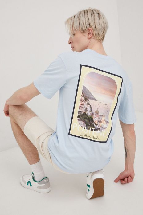 Бавовняна футболка Jack & Jones колір фіолетовий з принтом