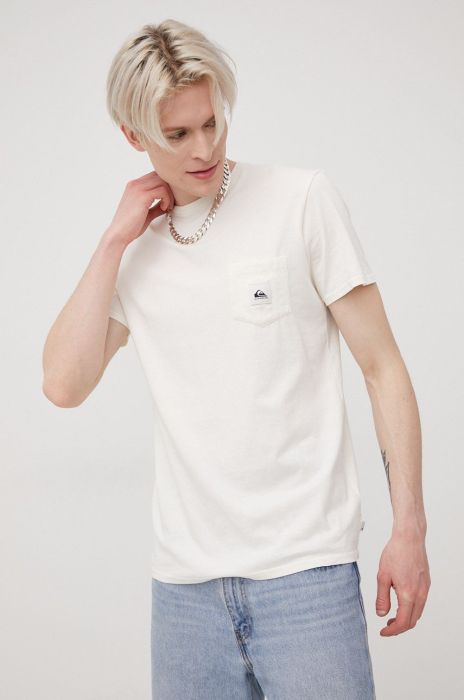 Бавовняна футболка Quiksilver колір бежевий однотонний Бавовняна футболка Quiksilver колір бежевий однотонний