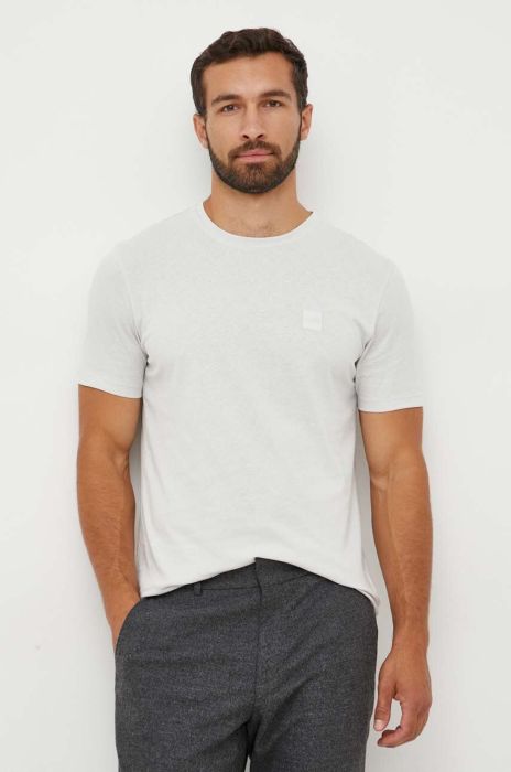Бавовняна футболка BOSS BOSS CASUAL колір сірий однотонна Бавовняна футболка BOSS BOSS CASUAL колір сірий однотонна