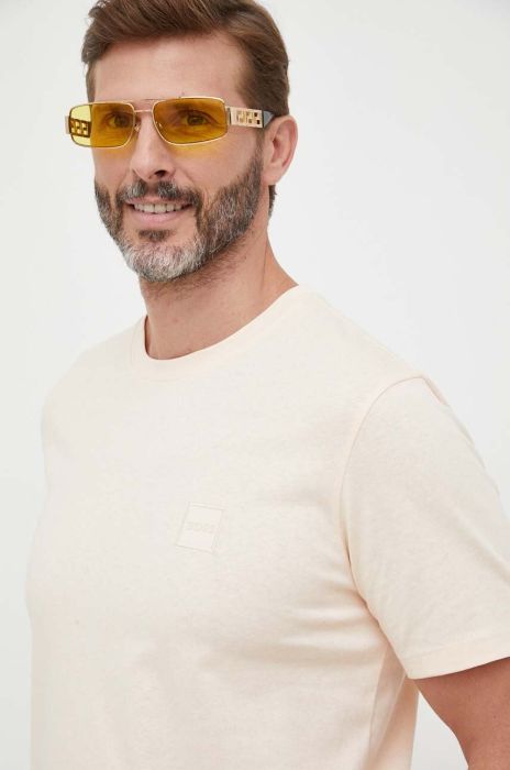 Бавовняна футболка BOSS BOSS CASUAL колір бежевий однотонна (3364443) Бавовняна футболка BOSS BOSS CASUAL колір бежевий однотонна (3364443)