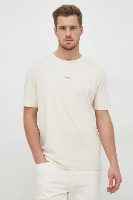 Футболка BOSS Boss Casual чоловіча колір бежевий однотонна Футболка BOSS Boss Casual чоловіча колір бежевий однотонна