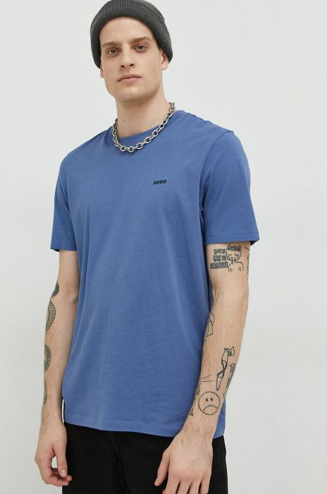 Бавовняна футболка HUGO колір фіолетовий однотонний Бавовняна футболка HUGO колір фіолетовий однотонний