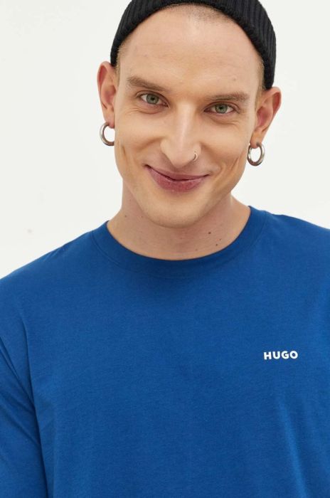 Бавовняна футболка HUGO однотонний колір блакитний Бавовняна футболка HUGO однотонний колір блакитний