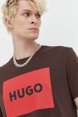 Бавовняна футболка HUGO колір коричневий з принтом Бавовняна футболка HUGO колір коричневий з принтом