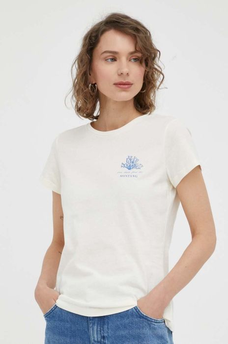 Бавовняна футболка Mustang колір бежевий (3294649) Бавовняна футболка Mustang колір бежевий (3294649)