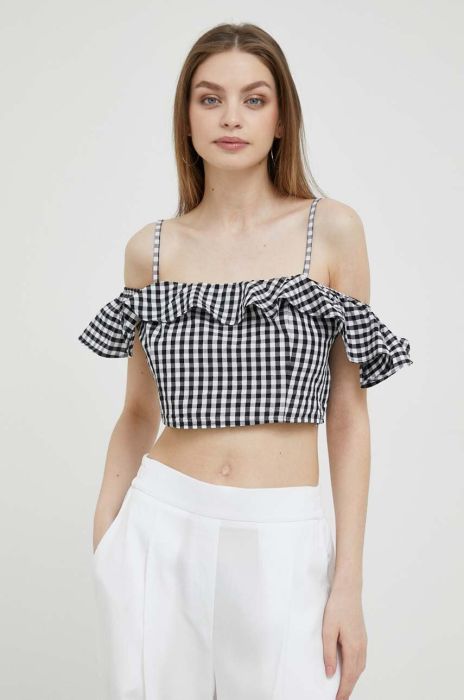 Топ з домішкою льону United Colors of Benetton колір чорний візерунок