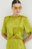 Шовкова блузка Gestuz колір зелений однотонна