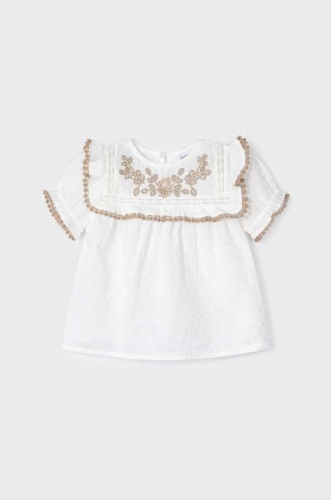 Дитяча бавовняна блузка Mayoral колір бежевий з аплікацією Дитяча бавовняна блузка Mayoral колір бежевий з аплікацією