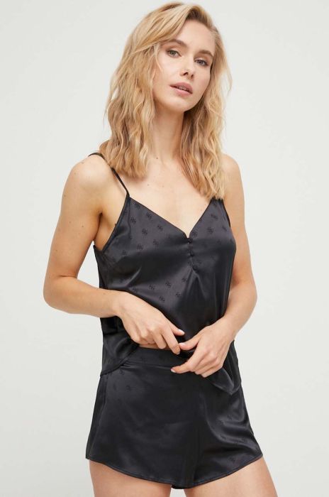 Піжама Guess жіноча колір чорний сатин Піжама Guess жіноча колір чорний сатин