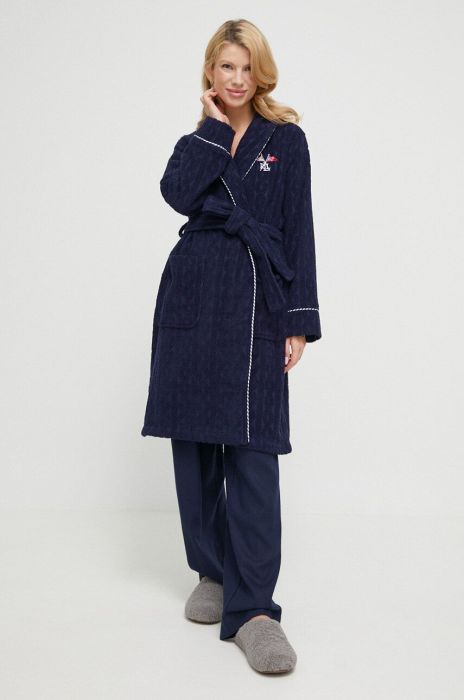 Бавовняний халат Lauren Ralph Lauren колір синій Бавовняний халат Lauren Ralph Lauren колір синій
