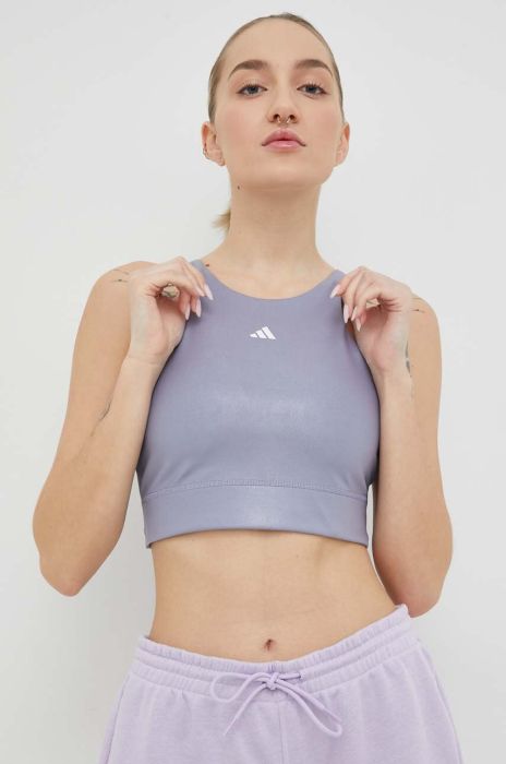 Спортивний бюстгальтер adidas Performance Powerimpact Однотонний колір блакитний Спортивний бюстгальтер adidas Performance Powerimpact Однотонний колір блакитний