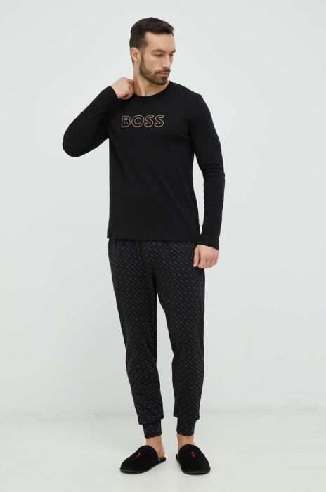 Бавовняна піжама BOSS колір чорний візерунок Бавовняна піжама BOSS колір чорний візерунок