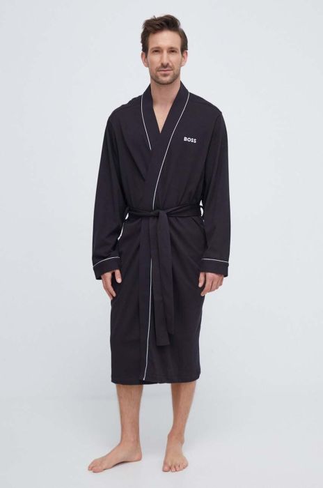 Бавовняний халат BOSS колір чорний (3566596) Бавовняний халат BOSS колір чорний (3566596)