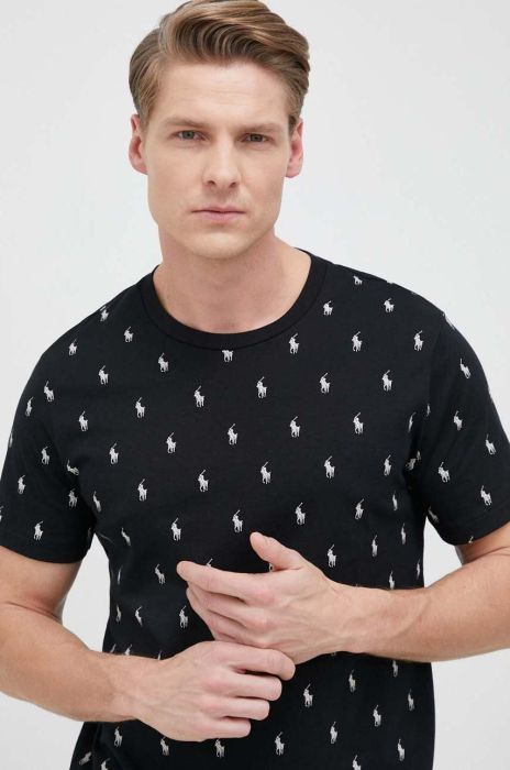 Бавовняна піжамна футболка Polo Ralph Lauren колір чорний візерунок Бавовняна піжамна футболка Polo Ralph Lauren колір чорний візерунок