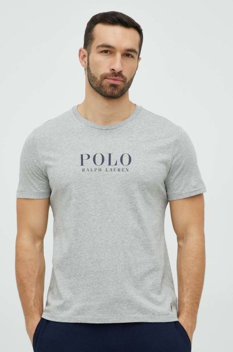 Бавовняна піжамна футболка Polo Ralph Lauren колір сірий з принтом Бавовняна піжамна футболка Polo Ralph Lauren колір сірий з принтом