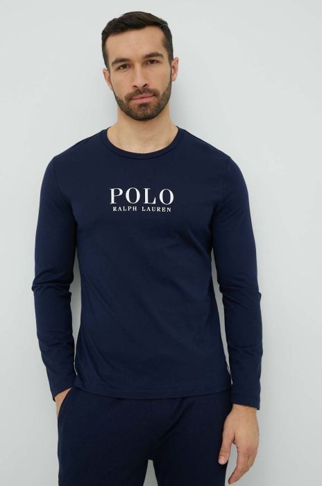 Піжамний бавовняний лонгслів Polo Ralph Lauren колір синій з принтом (2908622) Піжамний бавовняний лонгслів Polo Ralph Lauren колір синій з принтом (2908622)
