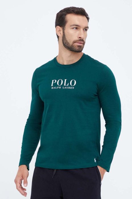 Піжамний бавовняний лонгслів Polo Ralph Lauren колір зелений з принтом Піжамний бавовняний лонгслів Polo Ralph Lauren колір зелений з принтом