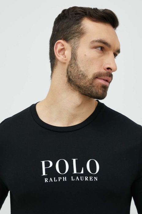 Піжамний бавовняний лонгслів Polo Ralph Lauren колір чорний з принтом Піжамний бавовняний лонгслів Polo Ralph Lauren колір чорний з принтом