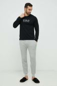 Піжамний бавовняний лонгслів Polo Ralph Lauren колір чорний з принтом Піжамний бавовняний лонгслів Polo Ralph Lauren колір чорний з принтом