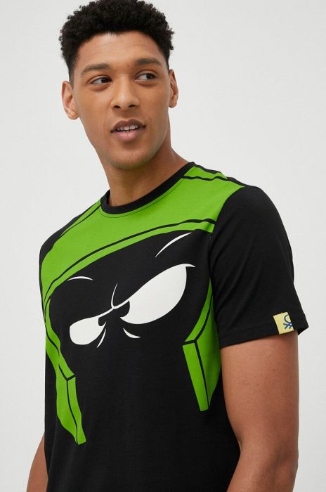 Бавовняна піжамна футболка United Colors of Benetton x Looney Tunes колір чорний з принтом Бавовняна піжамна футболка United Colors of Benetton x Looney Tunes колір чорний з принтом