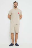 Піжама HUGO чоловіча колір бежевий однотонна Піжама HUGO чоловіча колір бежевий однотонна
