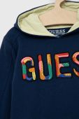 Дитяча бавовняна кофта Guess з капюшоном з аплікацією колір блакитний